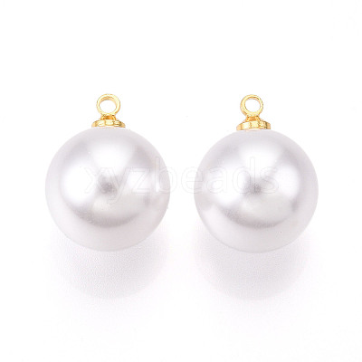 Brass & ABS Plastic Imitation Pearl Pendants KK-N261-14mm-121G-1