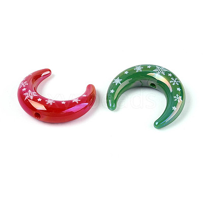 Christmas UV Plating Printed Opaque Acrylic Beads MACR-N018-07-1