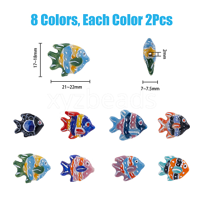 16Pcs 8 Colors Handmade Porcelain Beads PORC-DC0001-01-1