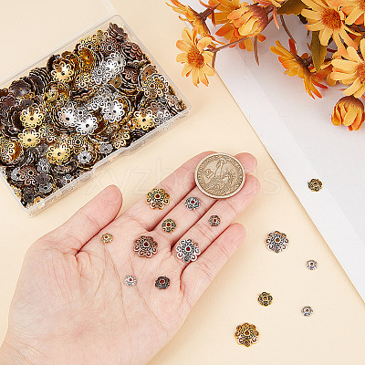 450Pcs 9 Styles  Tibetan Style Alloy Flower Bead Caps TIBE-GO0001-01-1