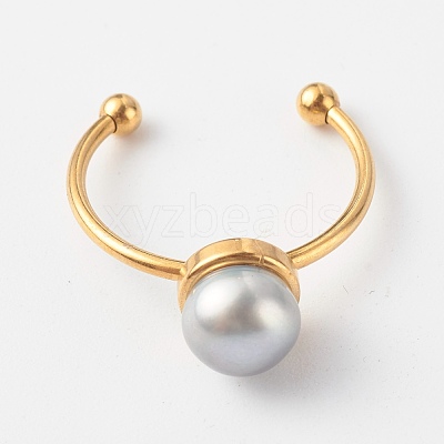 Shell Pearl Round Beads Cuff Rings RJEW-JR00375-1