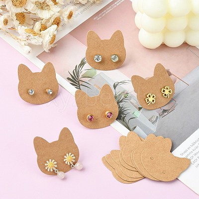 50Pcs Cat Shape Kraft Paper Earring Cards CDIS-CJ0001-02-1