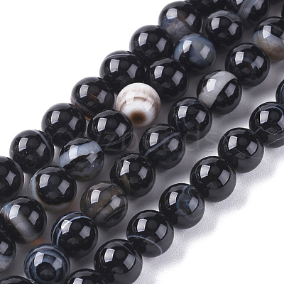 Natural Black Agate Beads Strands G-G582-6mm-60-1