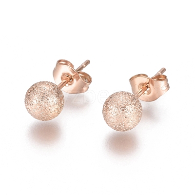 Ion Plating(IP) 304 Stainless Steel Stud Earrings EJEW-L215-58D-RG-1