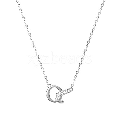 304 Stainless Steel Crystal Rhinestone Initial Pendant Necklaces FS-WGCEFCC-17-1