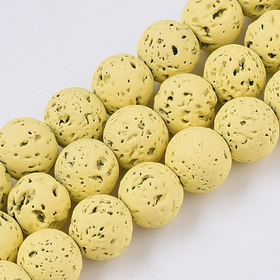 Spray Painted Natural Lava Rock Beads Strands G-N0324-D-09-1