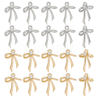 20Pcs 2 Colors Brass Micro Pave Clear Cubic Zirconia Pendants KK-ME0002-14-1