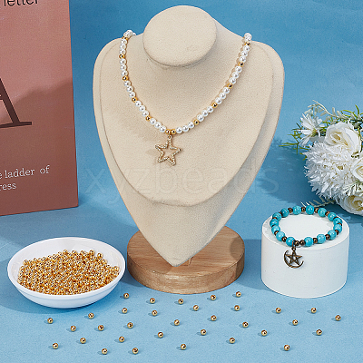 500Pcs Brass Smooth Round Beads KK-PA0001-19G-1
