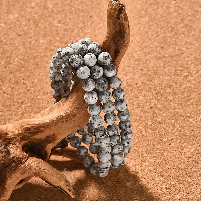 Natural Sesame Jasper/Kiwi Jasper Bead Stretch Bracelets BJEW-K212-A-033-1