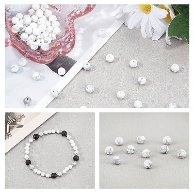 2 Strands Frosted Synthetic Howlite Round Bead Strands G-PH0019-33-1