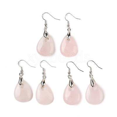 Natutal Rose Quartz Dangle Earrings EJEW-F343-A07-1