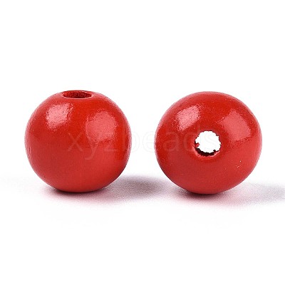 Spray Painted Round Natural Schima Wood Beads WOOD-A018-14mm-07-1