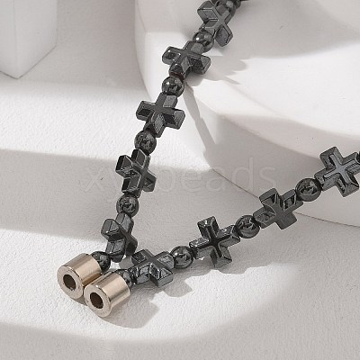 Non-Magnetic Hematite Beads Necklaces for Women Men NJEW-R020-01-1