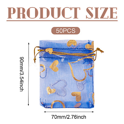 50Pcs Heart Printed Organza Bags OP-TADJ0001-01J-1