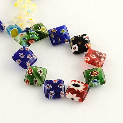Rhombus Handmade Millefiori Glass Beads Strands X-LK-R004-16-1