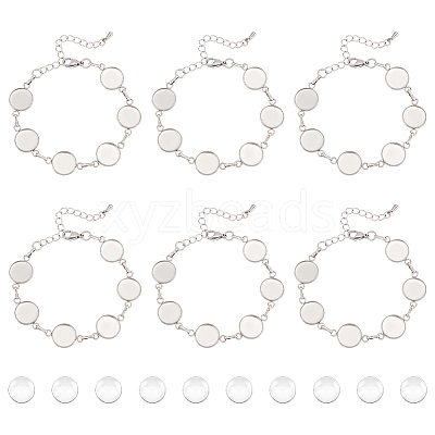 Round Tray 304 Stainless Steel Link Bracelets BJEW-AB00002-1