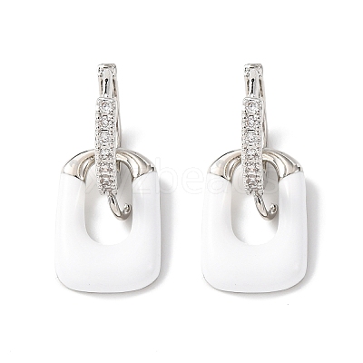 Brass Micro Pave Clear Cubic Zirconia Rectangle Dangle Earrings Findings EJEW-A149-01B-P-1