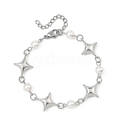 Shell Pearl & Alloy Link Chain Bracelets for Women BJEW-JB13821-1