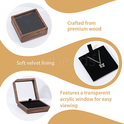 Wood Necklace Storage Boxes with Visible Window and Magnetic Lid CON-WH0107-106-1