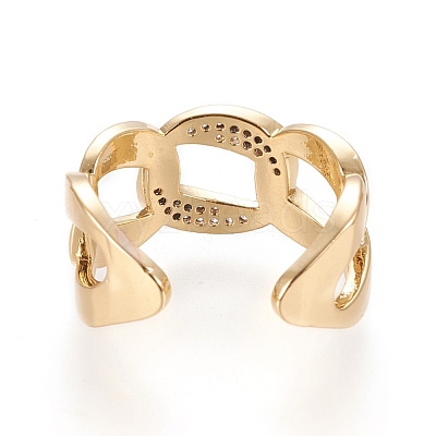 Adjustable Brass Micro Pave Clear Cubic Zirconia Cuff Rings RJEW-M133-03G-1