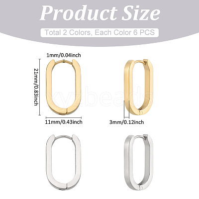 6 Pairs 2 Colors 304 Stainless Steel Huggie Hoop Earrings STAS-UN0025-25-1
