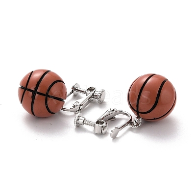 Round Basketball Dangle Clip-on Earrings for Women EJEW-Z015-08-1