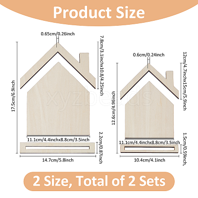 2Pcs 2 Styles House Shaped Wood Embroidery Display Card Holders ODIS-FH0001-19-1