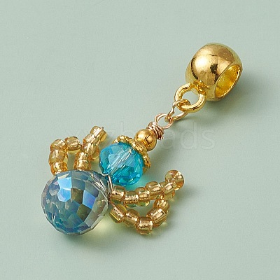 Glass Seed Beaded Woven European Dangle Charms PALLOY-MZ00356-1
