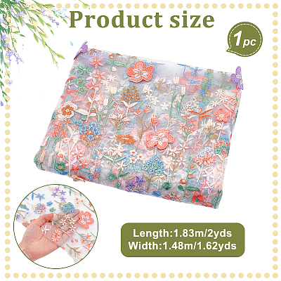 2 Yards Polyester Embroidery 3D Flower Fabrics DIY-WH0622-382A-1