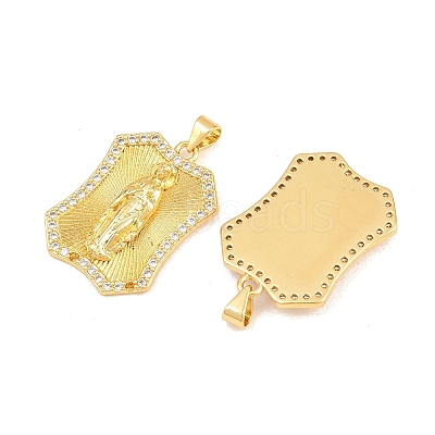 Brass Micro Pave Clear Cubic Zirconia Pendants KK-P353-19G-02-1