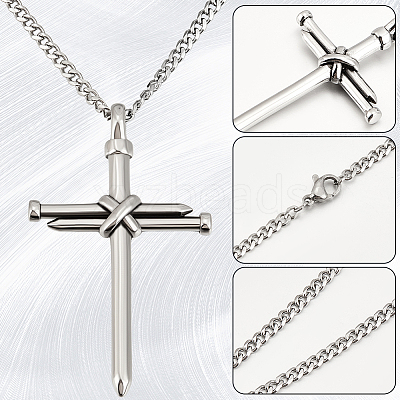 DIY 304 Stainless Steel Nail Cross Pendant Necklace Making Kits DIY-BBC0002-32P-1