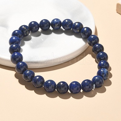 Natural Lapis Lazuli(Dyed) Bead Stretch Bracelets BJEW-K212-B-047-1