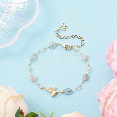 5Pcs 5 Styles Handmade Glass & Opalite & Natural Morganite & Dyed Green Agate & Labradorite & Amethyst Nuggets Beads Necklaces BJEW-JB12461-1
