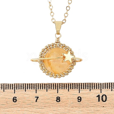 Natural Yellow Hematoid Quartz Copper Wire Wrapped Planet Pendant Brass Cable Chain Necklaces for Women NJEW-TA00260-03-1