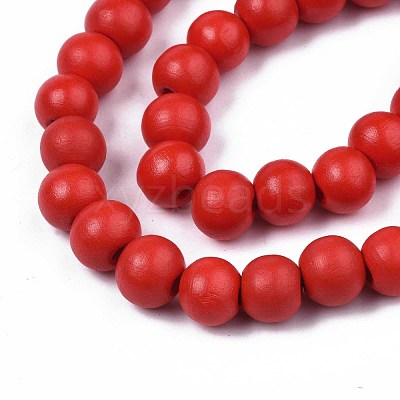 Painted Natural Wood Beads Strands WOOD-S053-54H-1