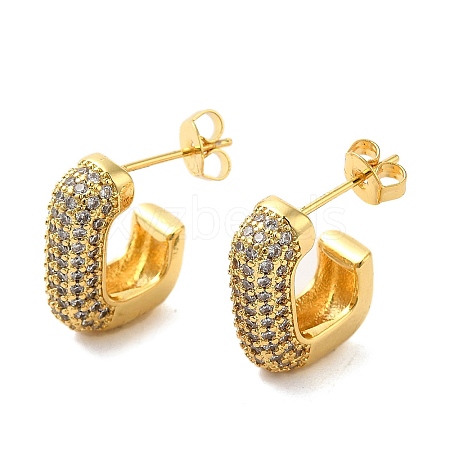 Brass Micro Pave Clear Cubic Zirconia Stud Earrings for Women EJEW-A040-05G-1