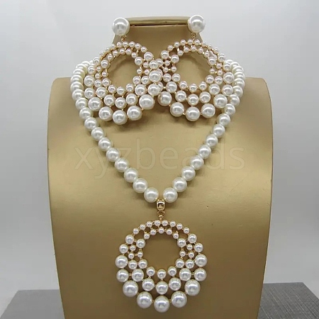 Plastic Imitation Pearl Beaded Stud Earrings & Necklaces Sets for Women FS-WGDB8BB-01-1