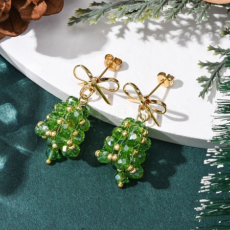 Christmas Bell Brass Dangle Stud Earrings EJEW-MZ00495-02-1