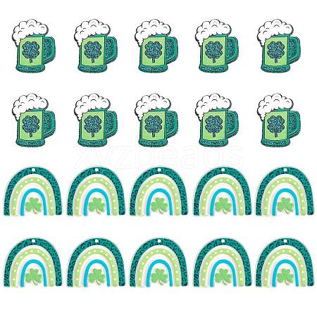 20 Pcs Saint Patrick's Day Acrylic Beer & Clover Charms for Jewelry Necklace Earring Making Crafts JX415A-1