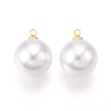 Brass & ABS Plastic Imitation Pearl Pendants KK-N261-14mm-121G-1
