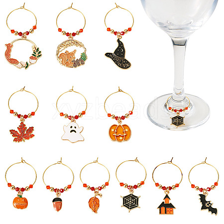 12Pcs Halloween Theme Glass Wine Glass Charms AJEW-TAC00024-1