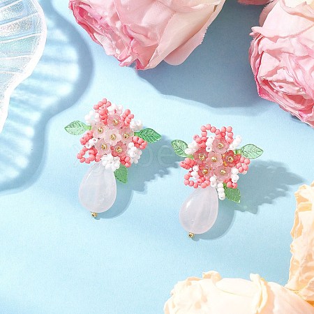 Handmade Glass Seed Beads Natural Tiger Eye Stud Earrings EJEW-MZ00449-03-1