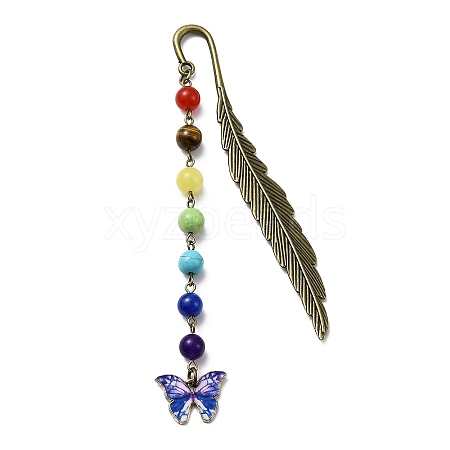 Butterfly Alloy Enamel Pendant Bookmark with Chakra Gemstone Bead AJEW-JK00253-03-1