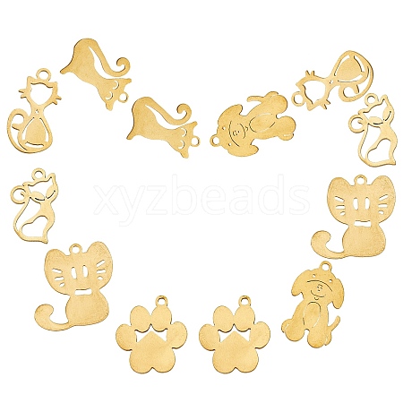 SUNNYCLUE 12Pcs 6 Styles 201 Stainless Steel Kitten Pendants STAS-SC0002-56G-1