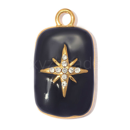 304 Stainless Steel with Black Enamel & Crystal Rhinestone Pendants SA-OY003-03G-1