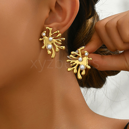 Exaggerated Vintage Style Stainless Steel Coral Flower Earrings for Women GA5711-1-1