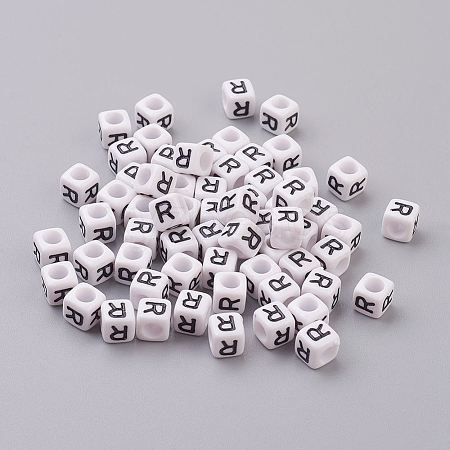 50g Opaque Acrylic Horizontal Hole Letter Beads SACR-TA0001-19R-1