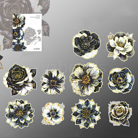 10Pcs Gilt Flowers PET Adhesive Waterproof Stickers Self-Adhesive Stickers PW-WG8AB22-05-1