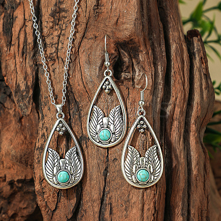 Bohemian Style Zinc Alloy & Synthetic Turquoise Pendant Necklaces & Dangle Earrings Sets WG40DB6-10-1