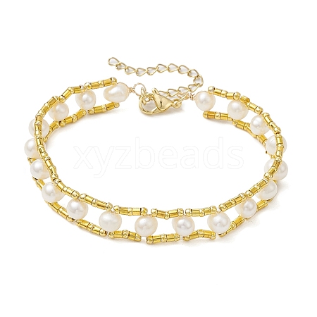 Natural Cultured Freshwater Pearl & Glass Seed Beaded Bracelets BJEW-JB11149-1